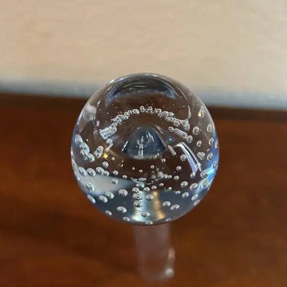 Vtg Bud Vase Delicate Clear Blue Glass Round Base Bullicante Bubbles Denmark - Picture 9 of 9